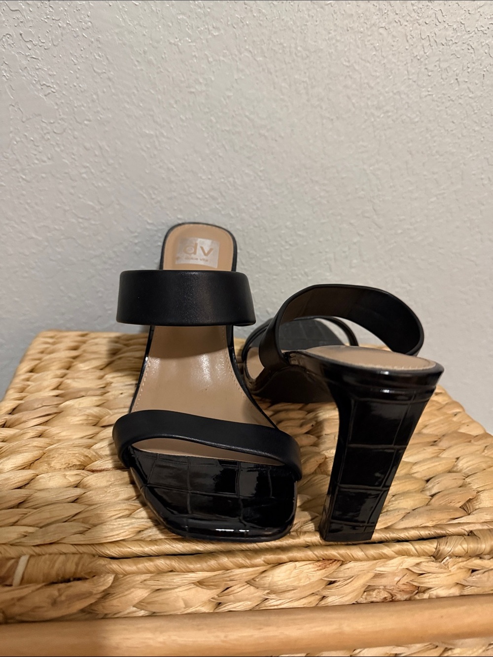 DV by Dolce Vita Black Patent & Matte Double-Strap Block Heel Sandals